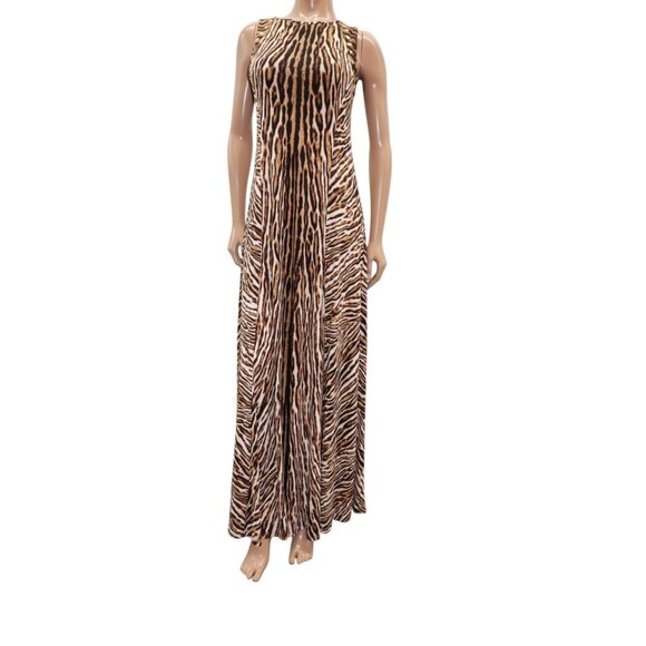Michael Kors Chocolate Leopard Print Jersey Studded Maxi Dress Medium - Picture 2 of 8